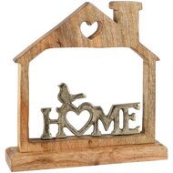 Dekoratief | Deco huis m/vogeltje 'Home', naturel, hout/metaal, 19x5x19cm | A268187