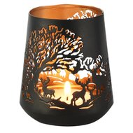 Dekoratief | Theelichthouder 'In the Night', zwart/goud, metaal, 10x10x12cm | A268184