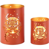 Dekoratief | Set 2 Waxinelichthouders 'Night Owl', terra/goud, metaal, 10x10x15cm | A268183