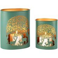 Dekoratief | Set 2 Waxinelichthouders 'Deer Forest', groen/goud, metaal, 18x12x20cm | A268180