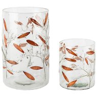 Dekoratief | Set 2 theelichthouders 'Earthy Sprigs', glas, 13x13x20cm | A268134