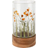Dekoratief | Theelichthouder 'Meadow Poppy', glas/hout, 13x13x23cm | A268133