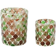 Dekoratief | Set 2 theelichthouders 'Byzantic Green', glas, 10x10x13cm | A268130