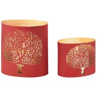 Dekoratief | Set 2 Waxinelichthouders 'Tree of Life', rood/goud, metaal, 15x10x15cm | A268079