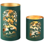 Dekoratief | Set 2 Waxinelichthouders 'Mystic Wild', groen/goud, metaal, 12x12x20cm | A268078