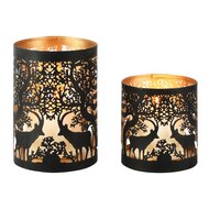Dekoratief | Set 2 Waxinelichthouders 'Forest Tryst', zwart/goud, metaal, 10x10x12cm | A268077
