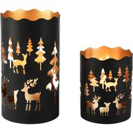 Dekoratief | Set 2 Waxinelichthouders 'Reindeer Forest', zwart/goud, metaal, 12x12x20cm | A268075
