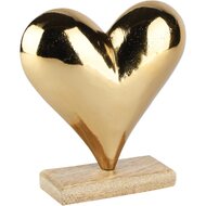 Dekoratief | Deco hart op voet, goud/naturel, aluminium/hout, 16x5x17cm | A268063