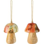 Dekoratief | Hanger paddenstoel 'Indian Summer', hout/enamel, 4x4x5cm, set van 2 stuks | A268048