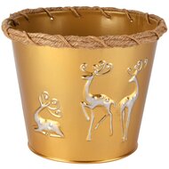 Dekoratief | Bloempot m/rendieren, goud/wit, metaal, 16x16x13cm | A265015
