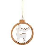 Dekoratief | Hanger rendier in bal, naturel/wit, hout, 12x2x13cm | A268042