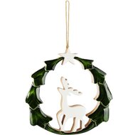 Dekoratief | Hanger rendier m/ster, groen/wit, hout, 20x3x20cm | A268041
