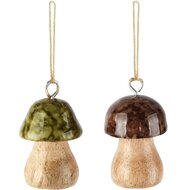 Dekoratief | Hanger paddenstoel, groen/bruin/naturel, hout, 4x4x5cm, set van 2 stuks | A268040