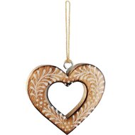 Dekoratief | Hanger hartje, naturel/wit, hout, 8x7x1cm | A268036