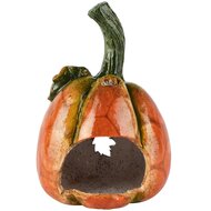 Dekoratief | Theelichthouder pompoen, oranje/groen, keramiek, 12x12x17cm | A265033