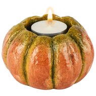 Dekoratief | Theelichthouder pompoen, oranje, keramiek, 10x10x6cm | A265035