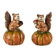 Dekoratief | Eekhoorn op pompoen, keramiek, 7x7x11cm, set van 2 stuks | A265041