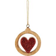 Dekoratief | Hanger hartje in bal, naturel/rood, hout, 7x1x8cm | A268031