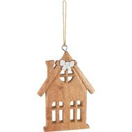 Dekoratief | Hanger huis m/strikje, naturel/wit, hout, 10x1x14cm | A268024