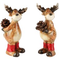Dekoratief | Rendier m/dennenappel, bruin, keramiek, 11x11x21cm, set van 2 stuks | A265046