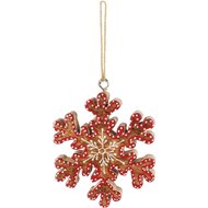Dekoratief | Hanger sneeuwvlokje, naturel/rood, hout, 10x2x10cm | A268022