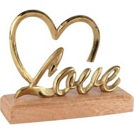 Dekoratief | Deco hart 'Love' op voet, goud/naturel, metaal/hout, 16x5x14cm | A268015