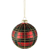 Dekoratief | Hanger bal m/ruitjes, rood/groen/goud, glas, 8x8x8cm | A265992