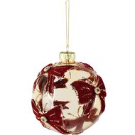 Dekoratief | Hanger bal m/strikjes, bordeaux/transparant, glas, 8x8x8cm | A265989