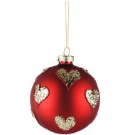 Dekoratief | Hanger bal m/hartjes, rood/goud, glas, 8x8x8cm | A265987