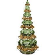 Dekoratief | Deco boomje, groen/goud, glas, roterend, LED, 14x14x33cm | A265981