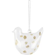Dekoratief | Hanger vogeltje m/stippen, transparant/goud, glas, 7x5x7cm | A265980