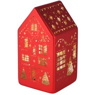 Dekoratief | Deco huis, rood/goud, glas, LED, 9x9x17cm | A265970