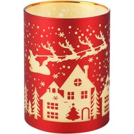 Dekoratief | GlasWaxinelichthouder 'Christmas Village', rood/goud, glas, LED, 8x8x10cm | A265968