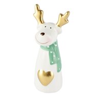 Dekoratief | Deco rendier m/hartje, wit/groen/goud, dolomiet, 5x5x13cm | A265962