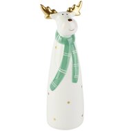 Dekoratief | Deco rendier m/sjaaltje, wit/groen/goud, dolomiet, 7x6x19cm | A265961