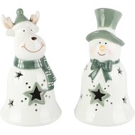 Dekoratief | Rudolf/sneeuwman, wit/groen, dolomiet, LED, 8x8x13cm, set van 2 stuks | A265958