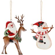 Dekoratief | Hanger santa/sneeuwman, wit/rood, metaal, 8x11x1cm, set van 2 stuks | A265947