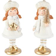Dekoratief | Winterkindje m/boompje/ster, goud/wit, resina, 6x5x15cm, set van 2 stuks | A265936