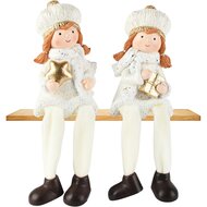 Dekoratief | Winterkindje m/hangbenen, wit/goud, resina, 7x6x10cm, set van 2 stuks | A265937