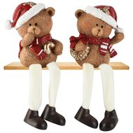 Dekoratief | Beertje m/hangbeentjes, bruin/rood, resina, 8x6x9cm, set van 2 stuks | A265933
