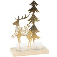Dekoratief | Theelichthouder m/hert/boom, goud, metaal/hout, 18x8x26cm | A265173