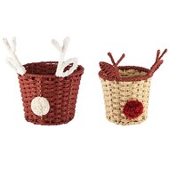 Dekoratief | Set 2 manden m/gewei, rood/naturel, papier/polyester, 21x21x27cm | A265905