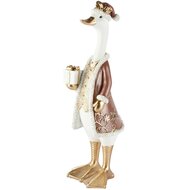 Dekoratief | Eend staand m/cadeautje, wit/goud, resina, 11x12x34cm | A265898