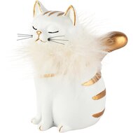 Dekoratief | Poes zittend m/fluffy kraag, wit/goud, resina, 14x8x12cm | A265899