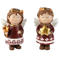 Dekoratief | Engeltje staand m/ster, rood/wit, resina, 8x6x13cm, set van 2 stuks | A265891
