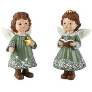 Dekoratief | Engeltje m/ster/boekje, groen/wit, resina, 10x7x16cm, set van 2 stuks | A265889