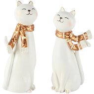 Dekoratief | Deco poes staand m/sjaal, wit/goud, resina, 8x7x20cm, set van 2 stuks | A265888