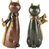 Dekoratief | Deco poes m/sjaal, groen/bruin, resina, 8x7x20cm, set van 2 stuks | A265887