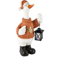Dekoratief | Wintergans staand m/lantaarn, magnesium, LED, 20x19x45cm | A265874