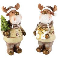 Dekoratief | Rendier staand m/boompje/cadeautje, resina, 7x6x14cm, set van 2 stuks | A265115